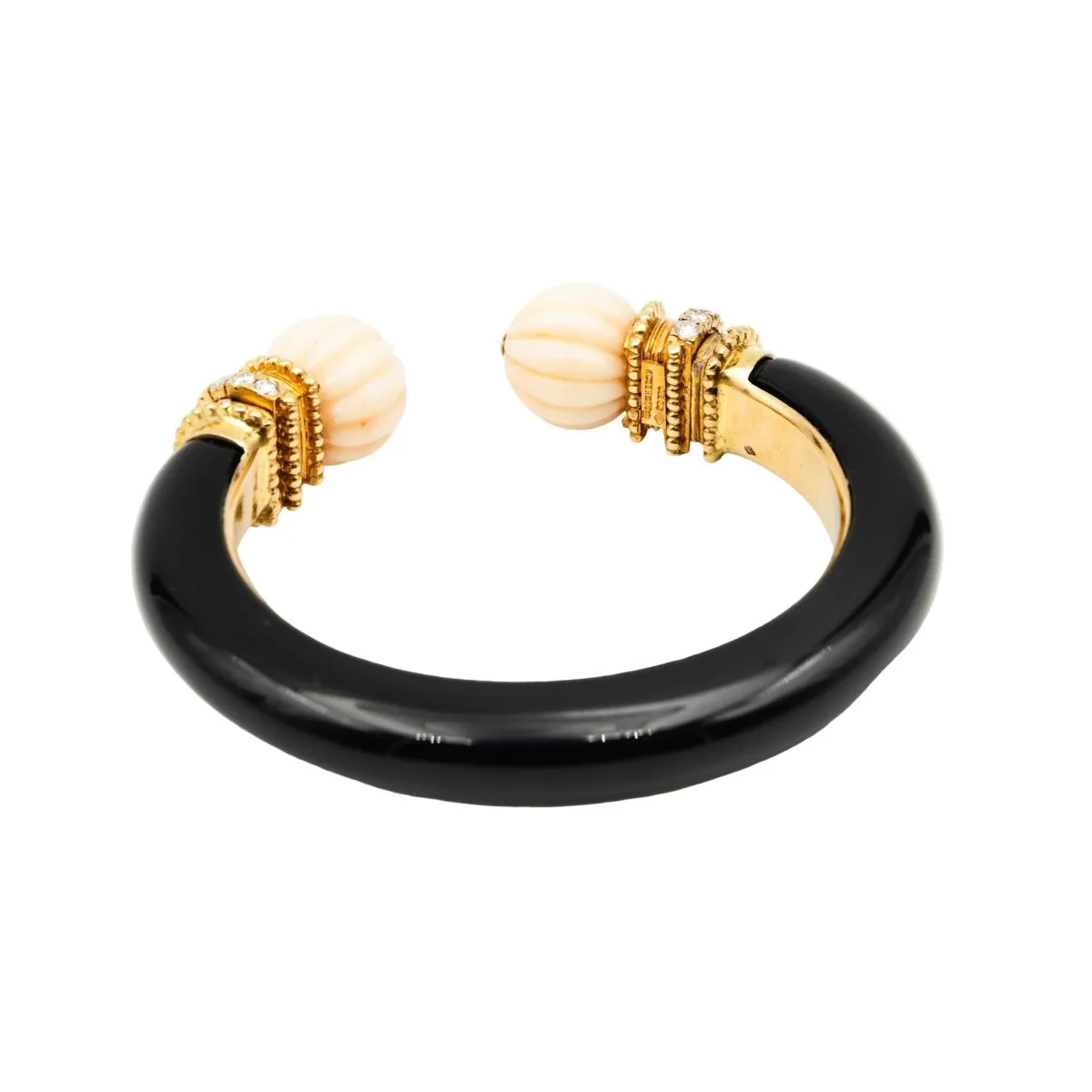 Bracelet Jonc BOUCHERON en or jaune, corail, onyx et diamants - Image 3