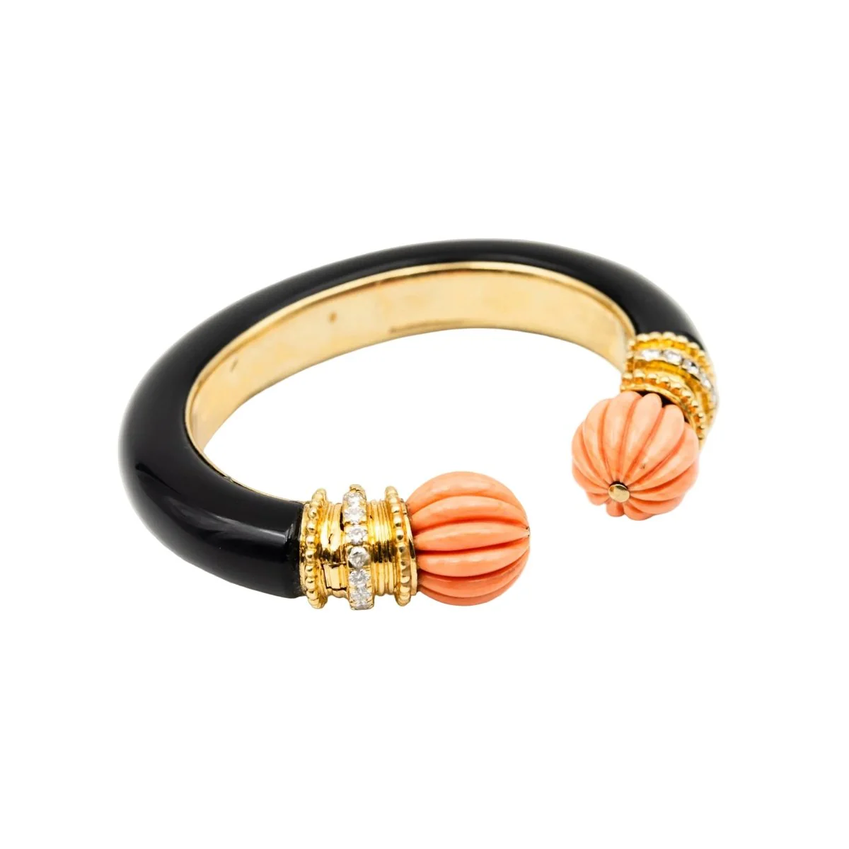 Bracelet Jonc BOUCHERON en or jaune, corail, onyx et diamants - Image 3