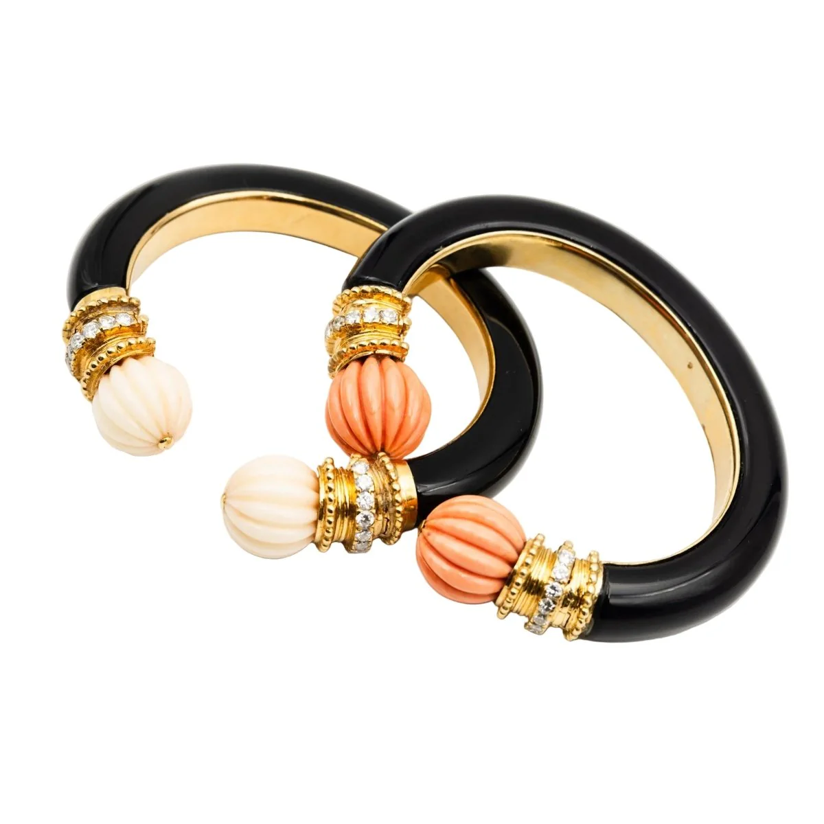 Bracelet Jonc BOUCHERON en or jaune, corail, onyx et diamants - Image 7