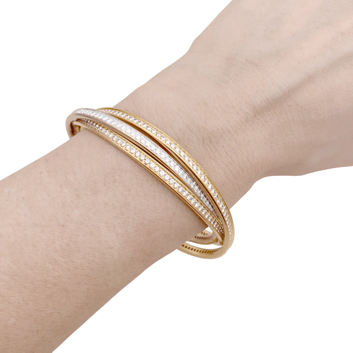 Bracelet Jonc CARTIER "Trinity" en or jaune, or blanc, or rose et diamants - Image 2