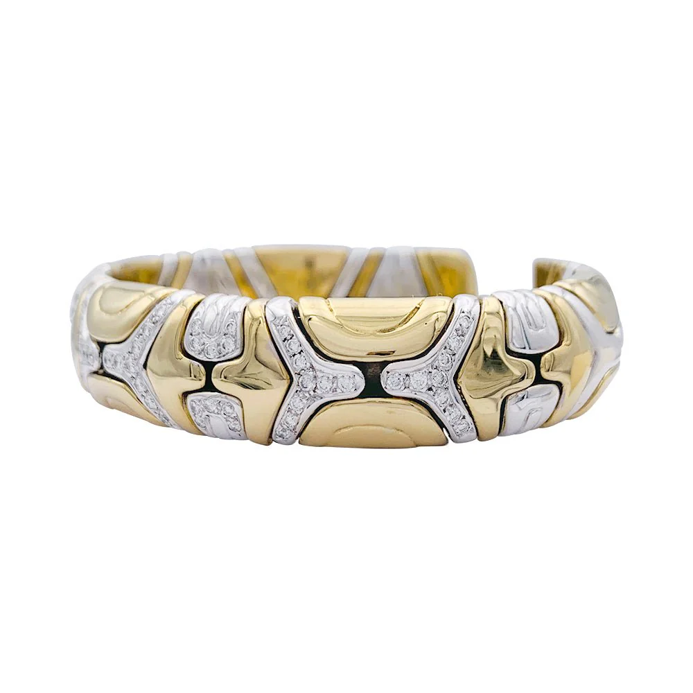 Bracelet jonc deux ors, diamants. - Image 3