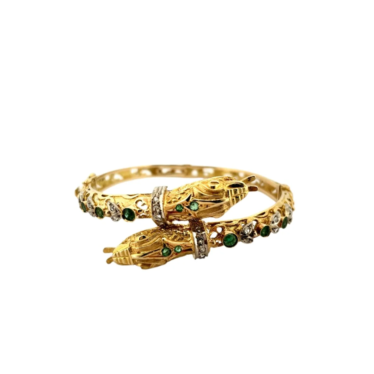 Bracelet Jonc en or jaune, émeraudes et diamants