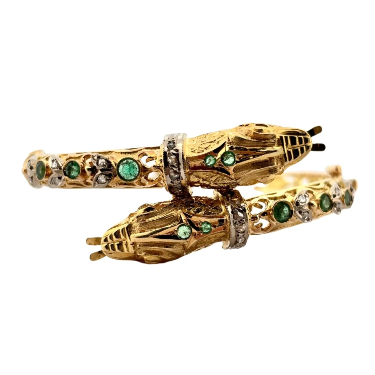 Bracelet Jonc en or jaune, émeraudes et diamants - Image 2