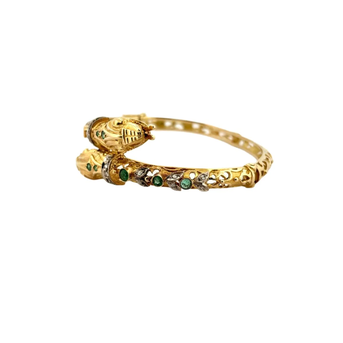 Bracelet Jonc en or jaune, émeraudes et diamants - Image 3