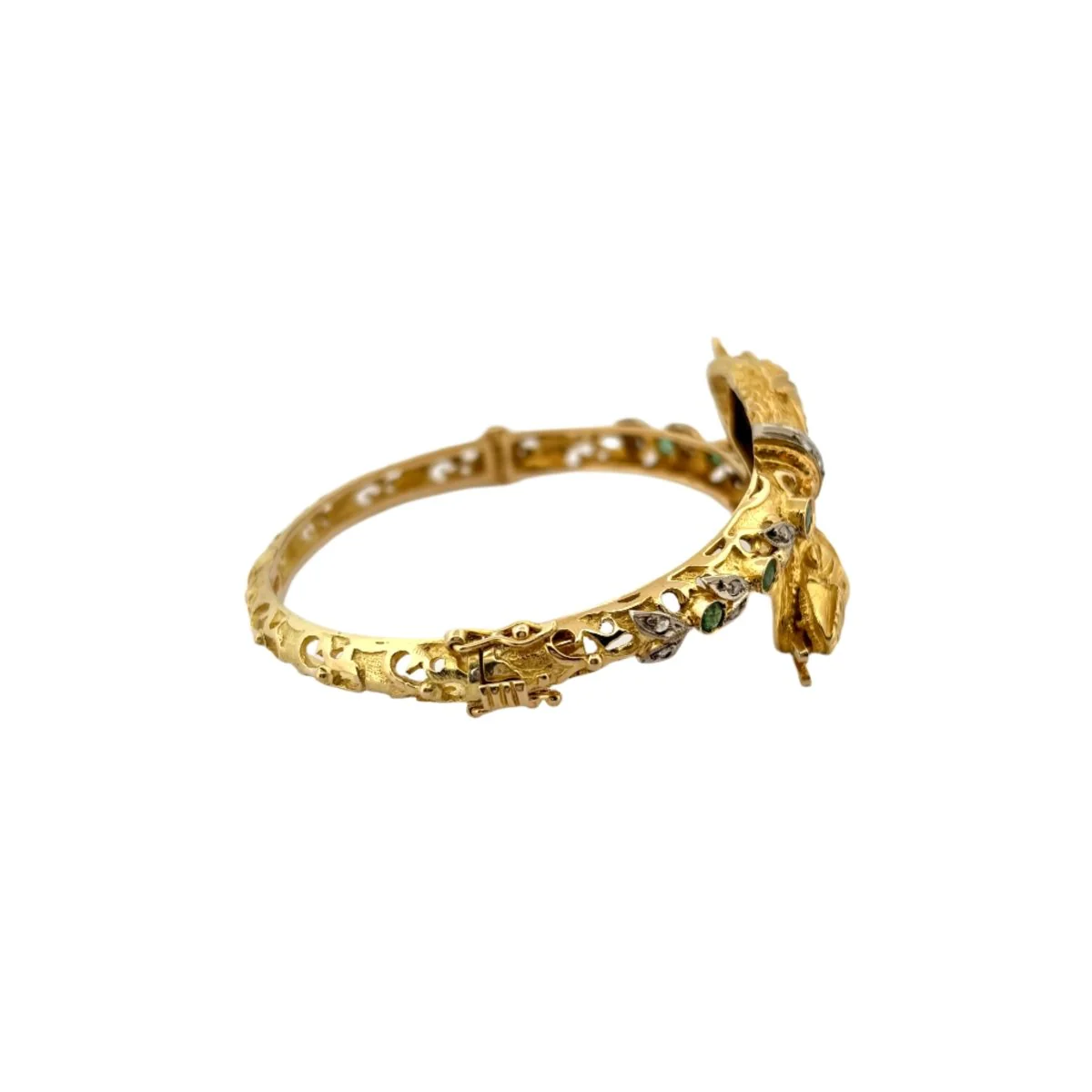 Bracelet Jonc en or jaune, émeraudes et diamants - Image 4