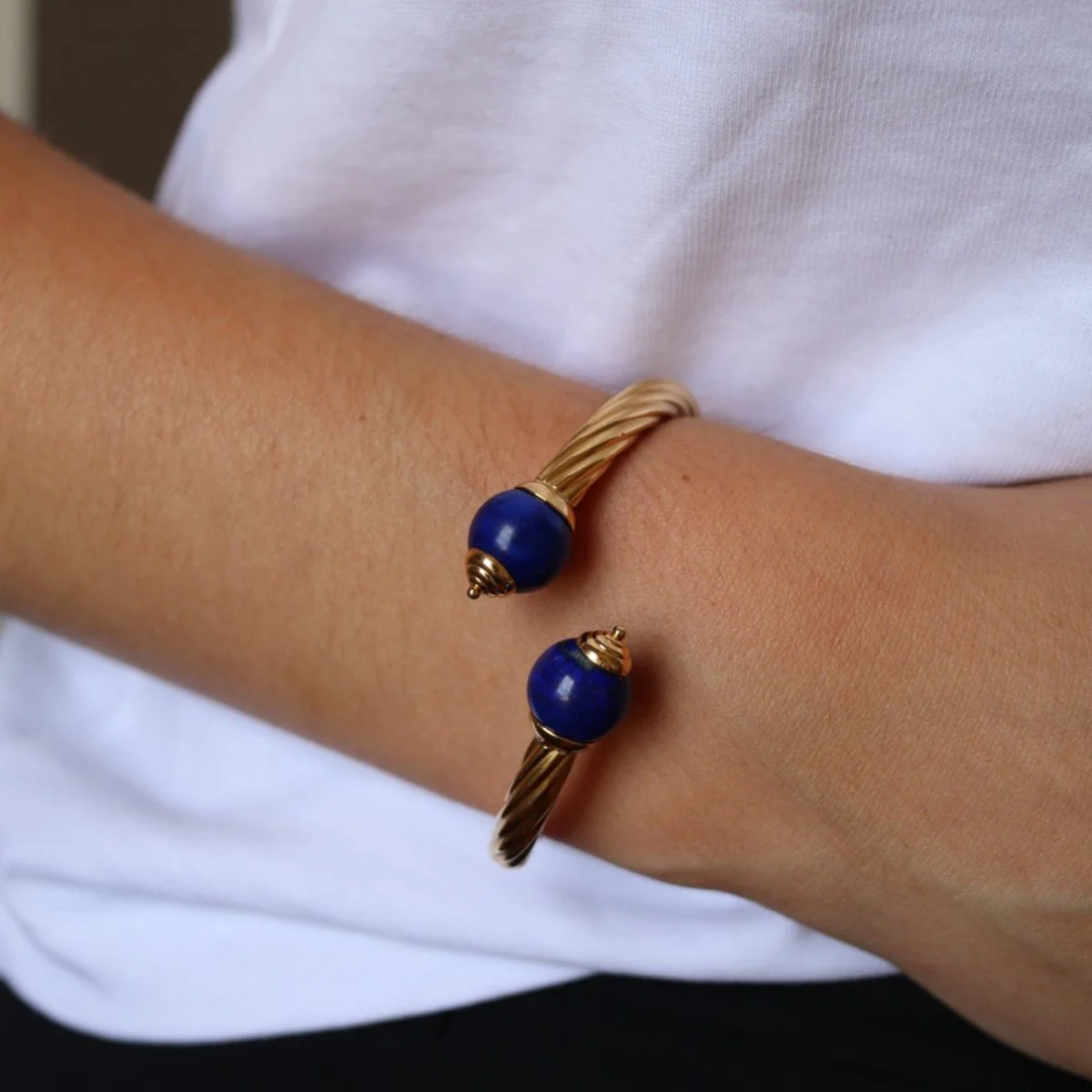 Bracelet Jonc en or jaune et lapis-lazuli - Image 2