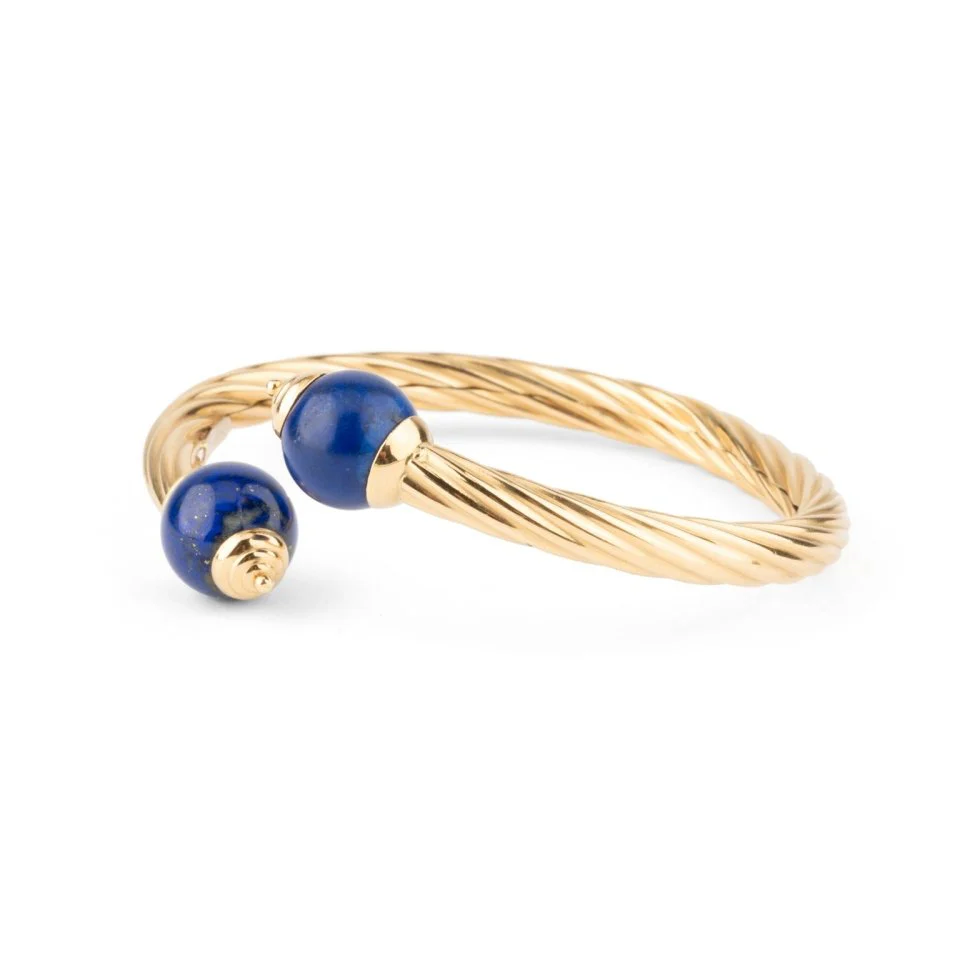 Bracelet Jonc en or jaune et lapis-lazuli - Image 5