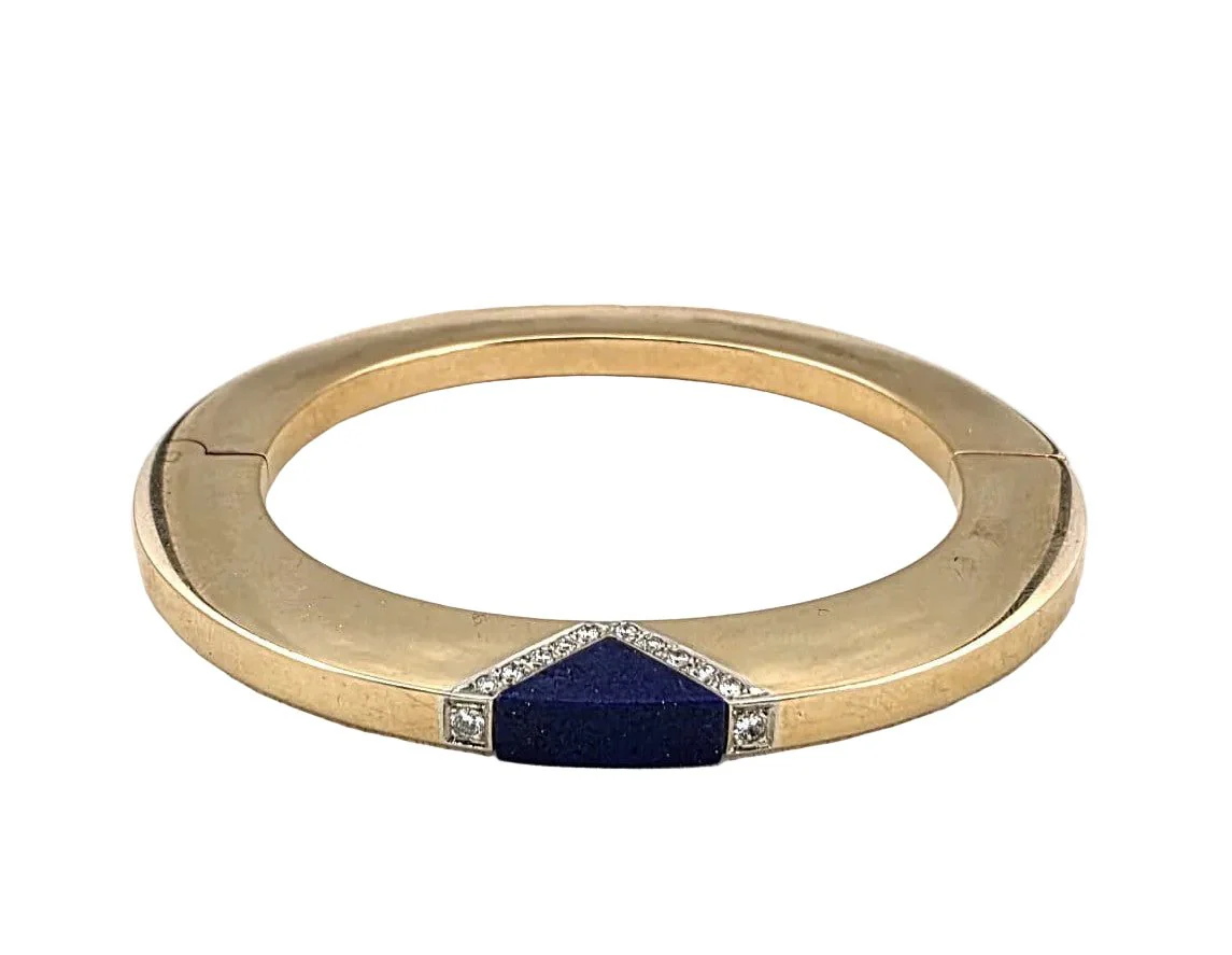 Bracelet Jonc en or jaune, lapis-lazuli et diamants