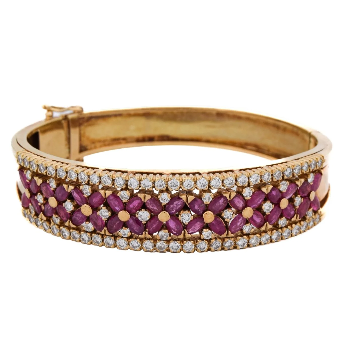 Bracelet Jonc en or jaune, rubis et diamants