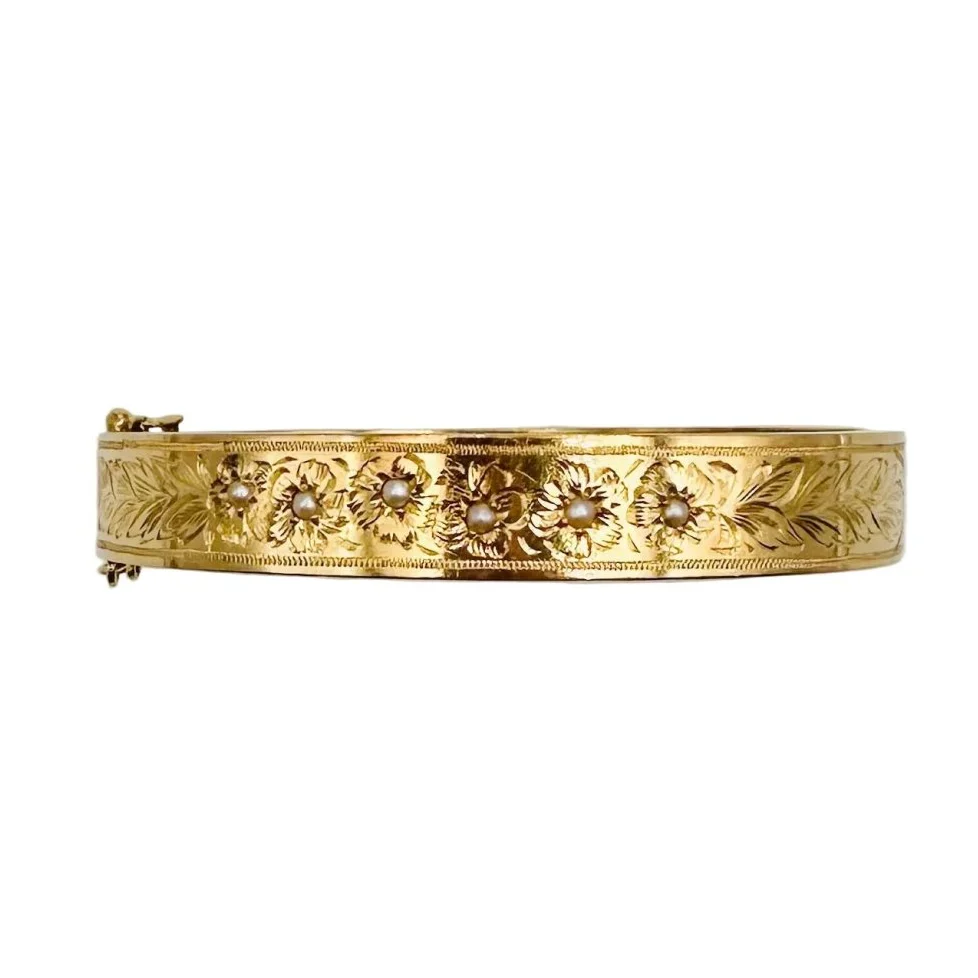 Bracelet Jonc en or rose et perles