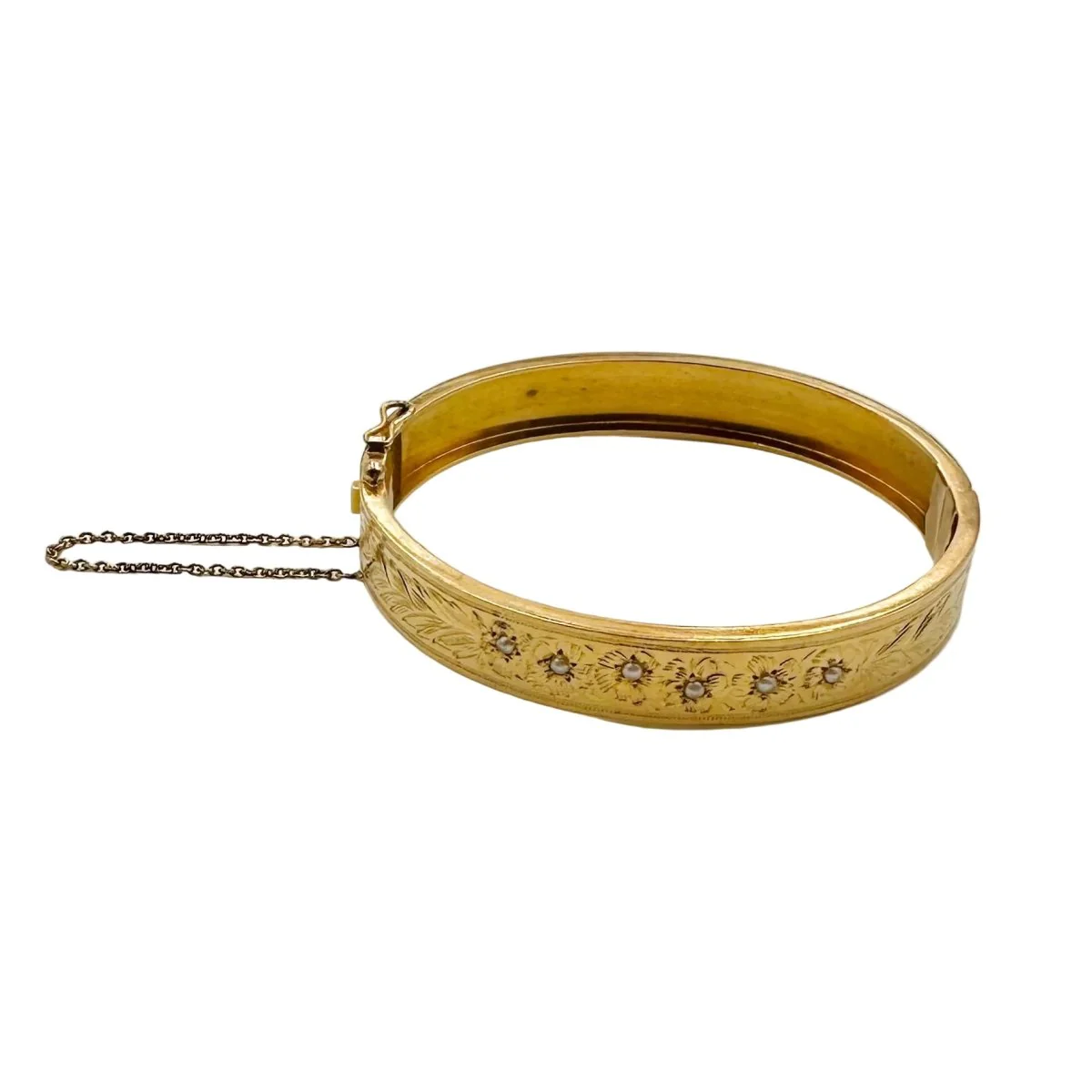 Bracelet Jonc en or rose et perles - Image 5