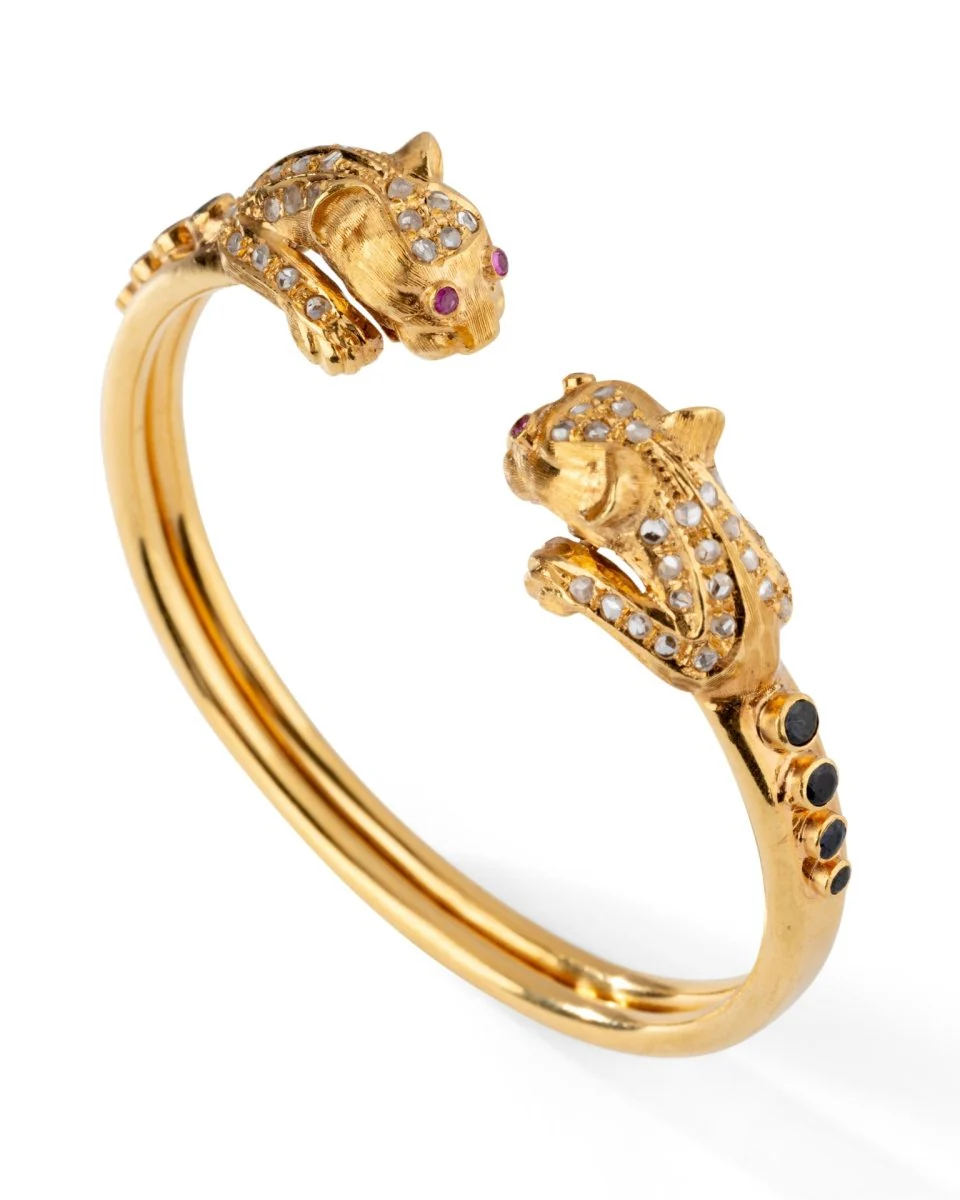 Bracelet Jonc LALAOUNIS  en or jaune à deux têtes de lion