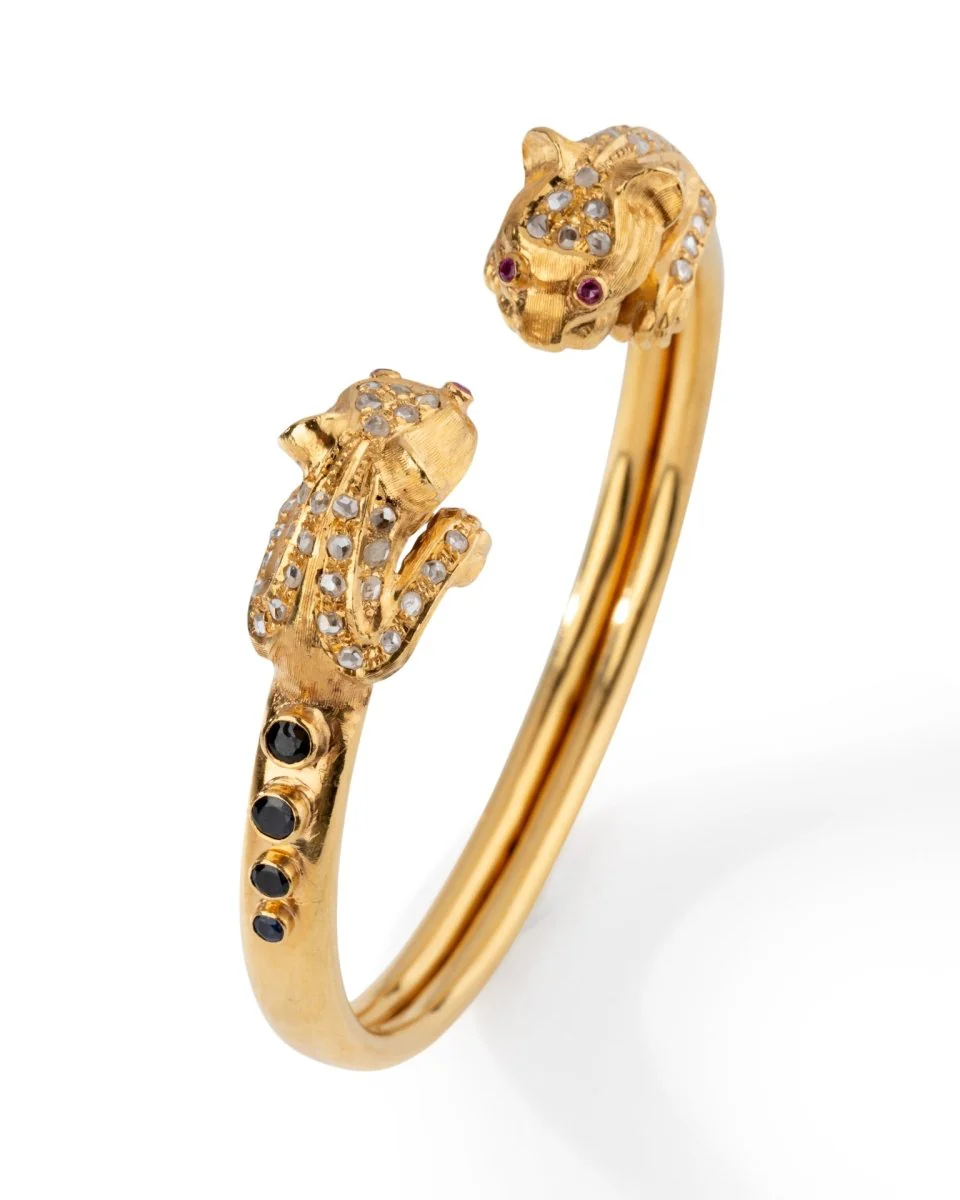 Bracelet Jonc LALAOUNIS  en or jaune à deux têtes de lion - Image 3