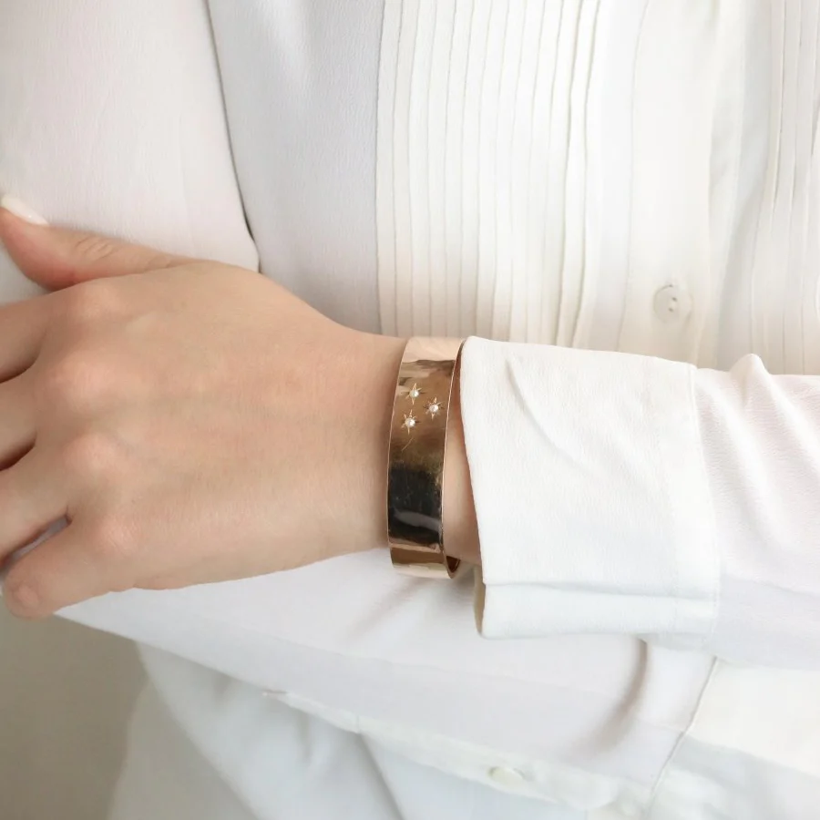 Bracelet Jonc en or rose et perles - Image 2