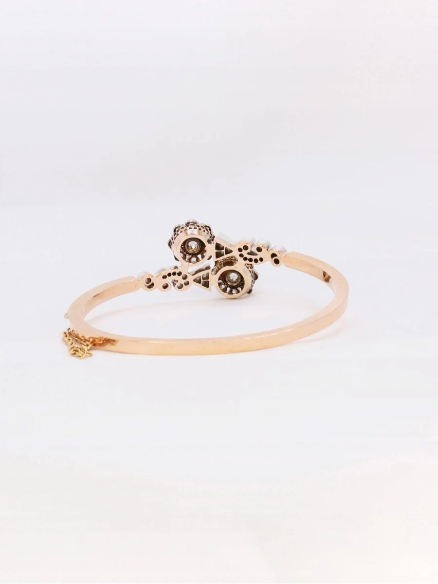 Bracelet jonc Napoléon III or rose diamants taille rose - Image 5