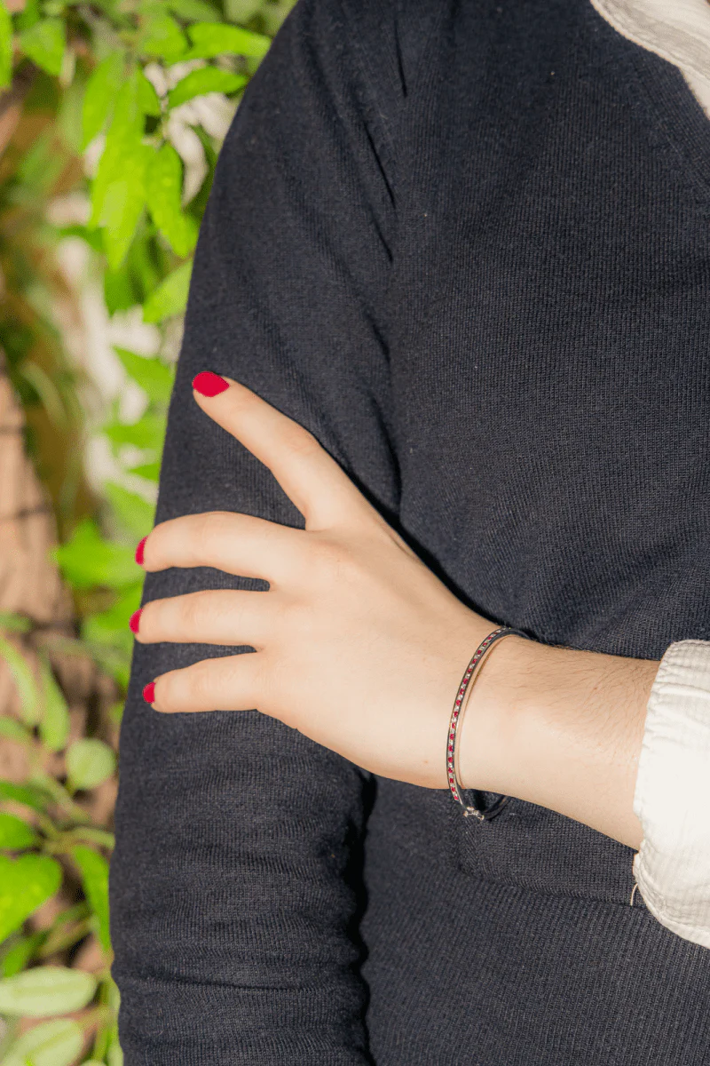 Bracelet Jonc Or Blanc avec Rubis et Diamants - Image 2