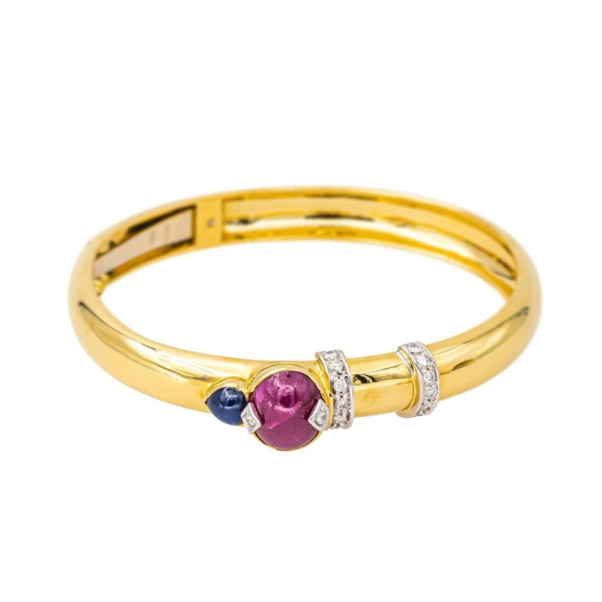 Bracelet Jonc en or jaune, rubis, saphir et diamants - Image 3
