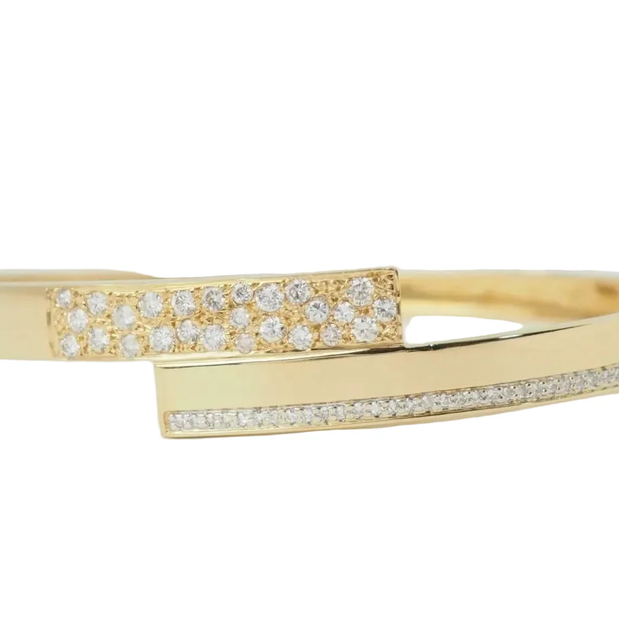 Bracelet Jonc plat ouvrant or jaune et diamants