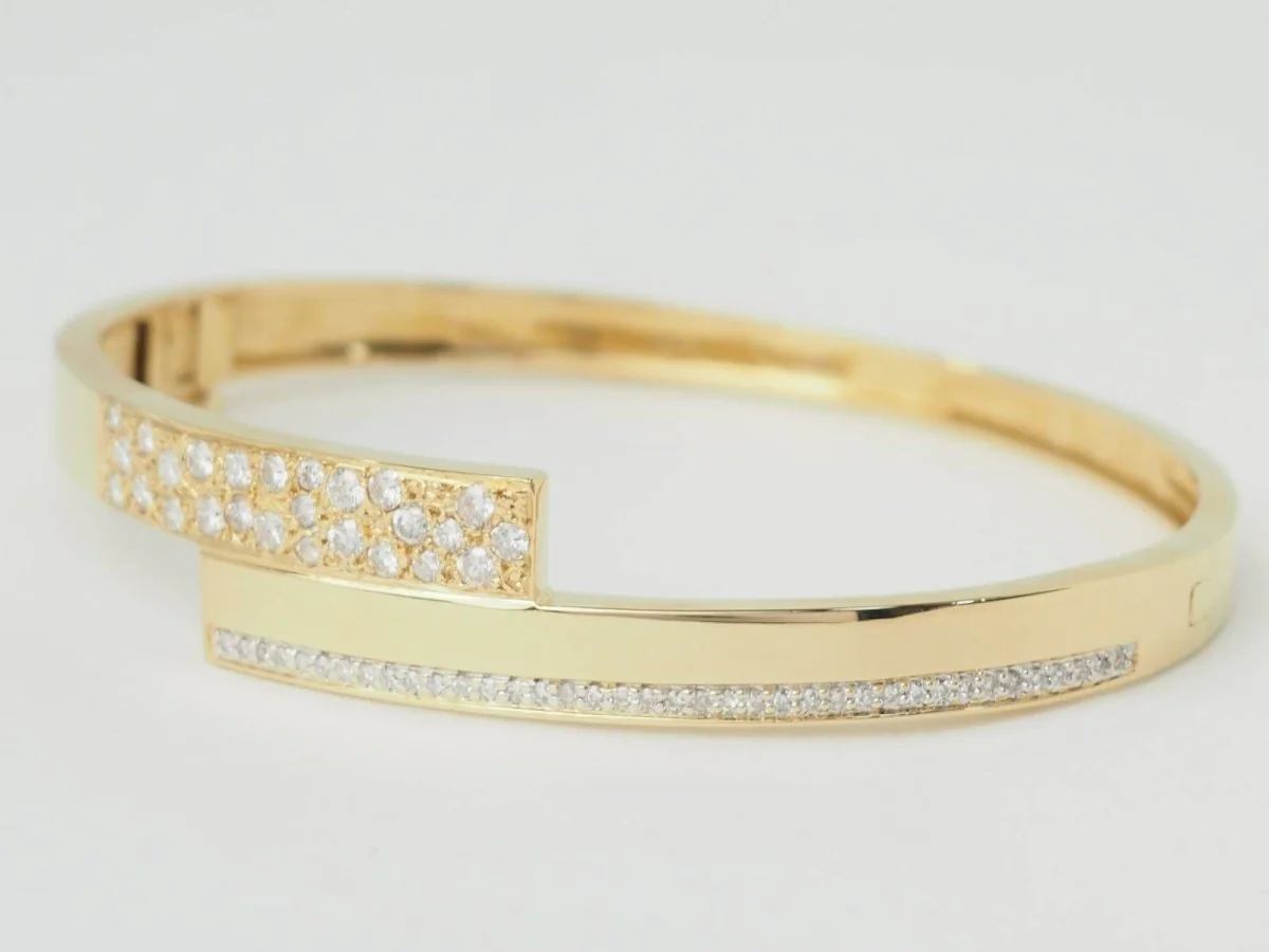 Bracelet Jonc plat ouvrant or jaune et diamants - Image 11