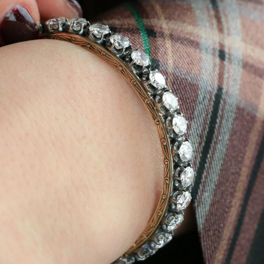 Bracelet Jonc en or, argent et diamants - Image 2