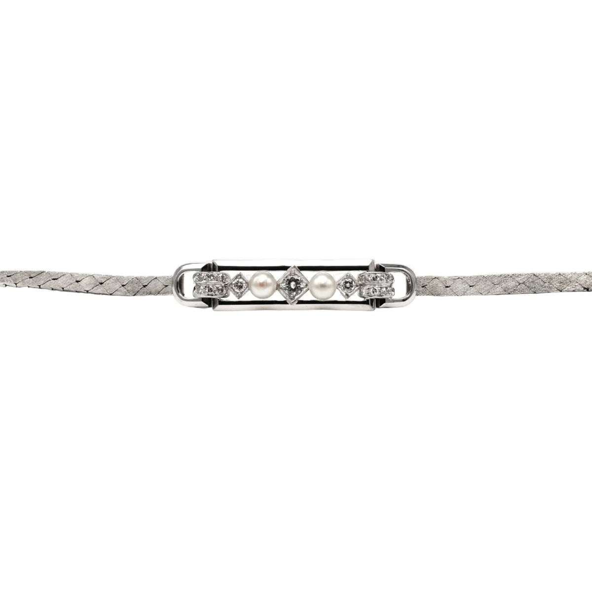 Bracelet Ligne en or blanc, perles et diamants - Image 7