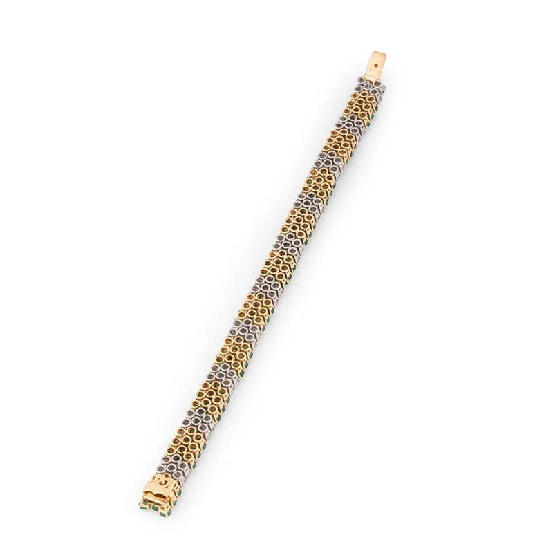 Bracelet Ligne en or jaune, platine, émeraudes et diamants - Image 3