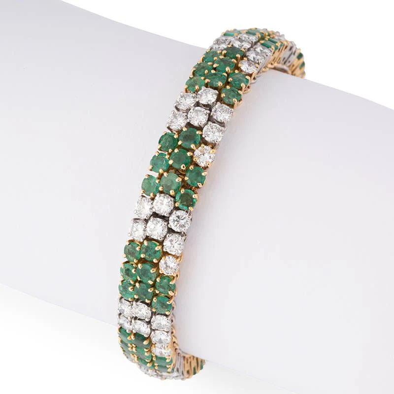 Bracelet Ligne en or jaune, platine, émeraudes et diamants - Image 4