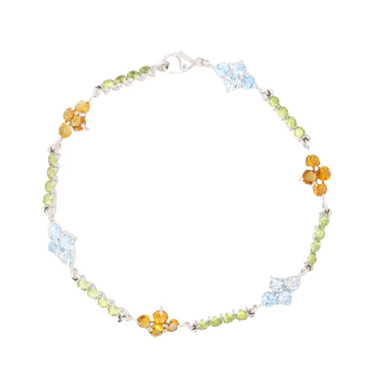 Bracelet Ligne en or blanc, citrines, péridots et topazes
