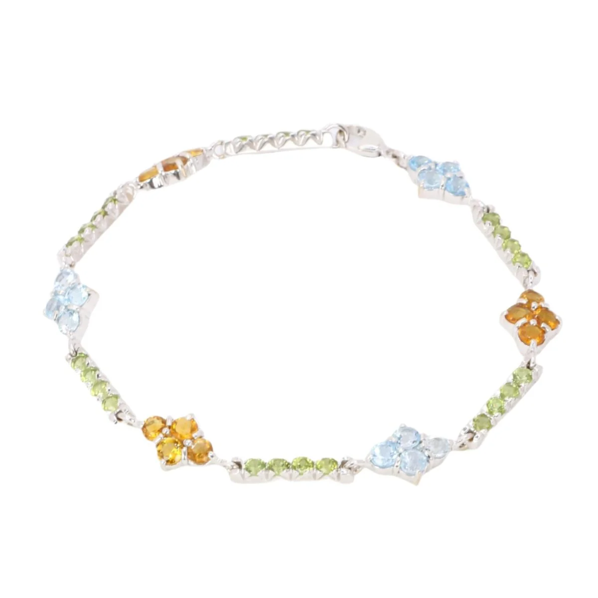 Bracelet Ligne en or blanc, citrines, péridots et topazes - Image 4