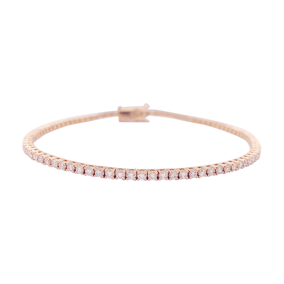 Bracelet ligne tennis en or rose, diamants.