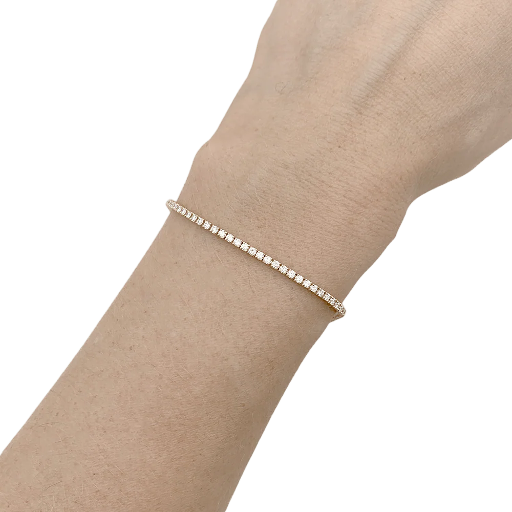 Bracelet ligne tennis en or rose, diamants. - Image 2