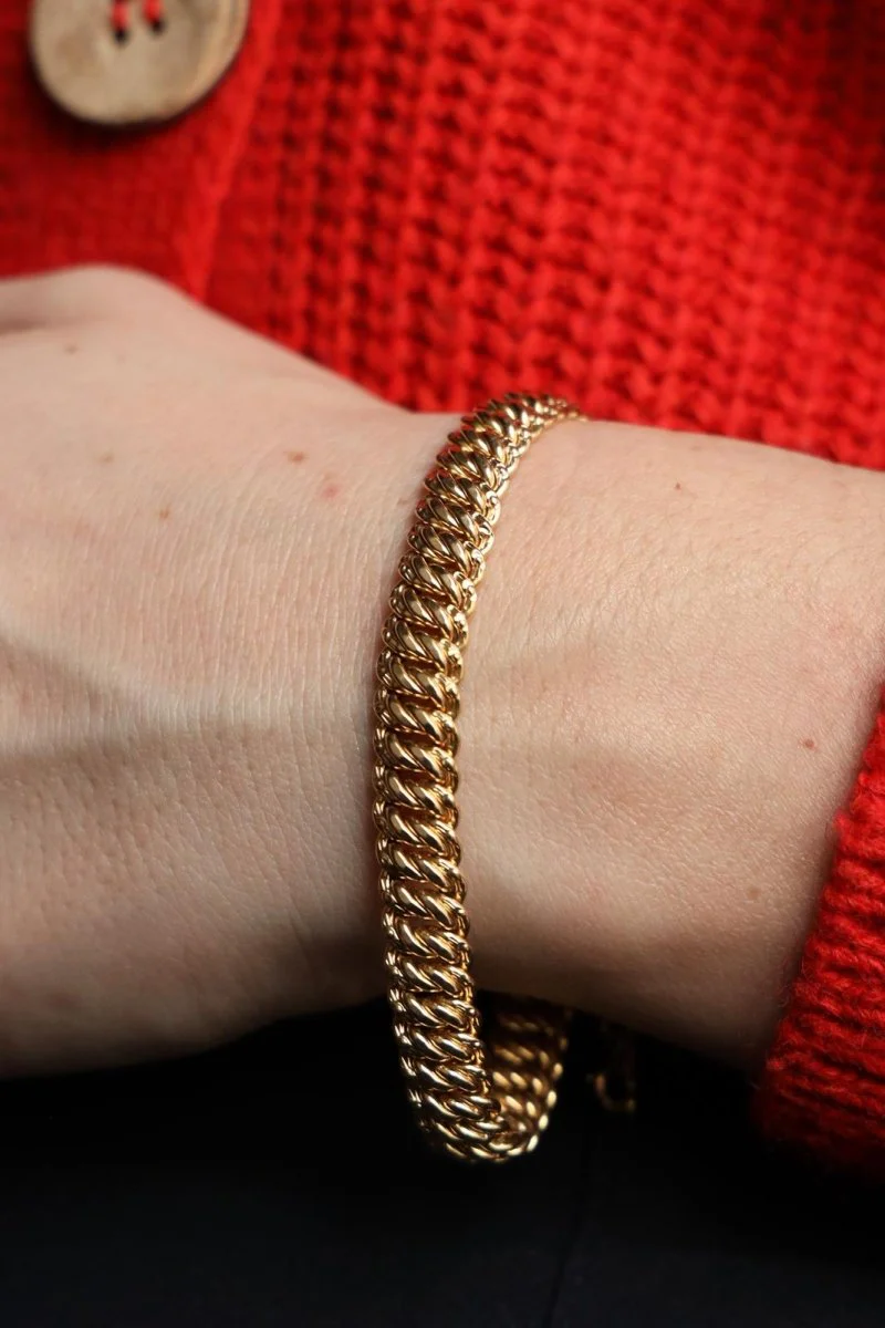 Bracelet Gourmette maille américaine en or jaune - Image 2
