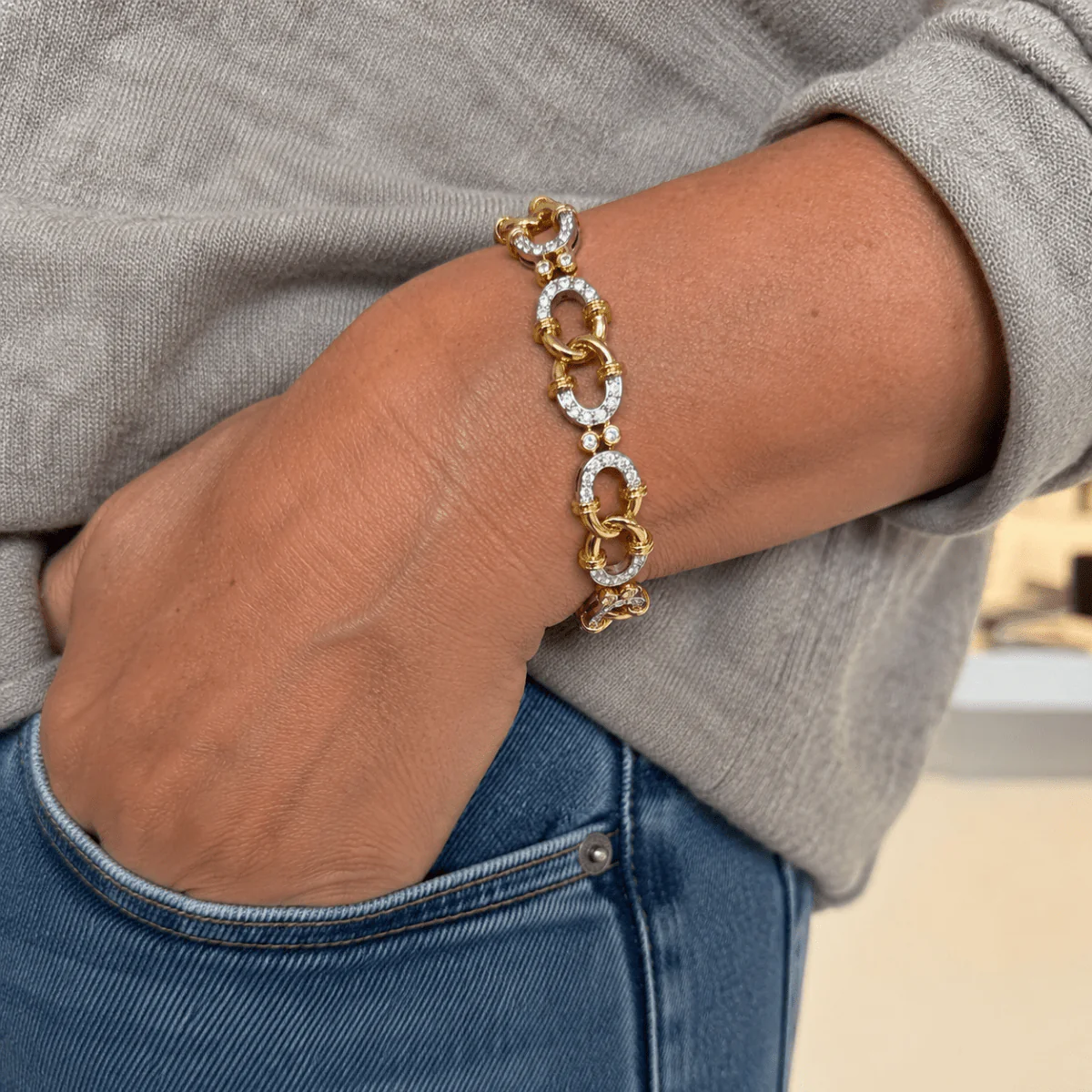 Bracelet Maille en or blanc, or jaune et diamants - Image 2