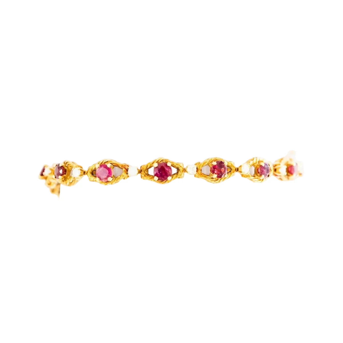 Bracelet Maille en or jaune, rubis et diamants