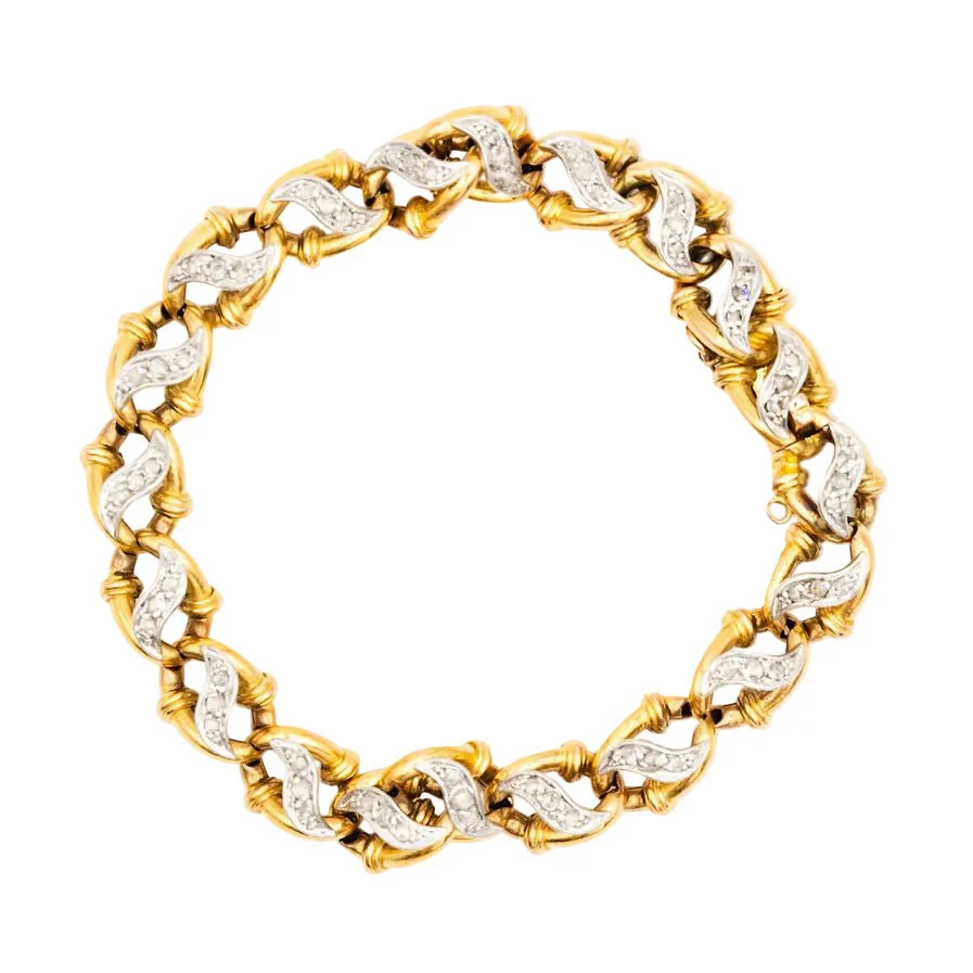 Bracelet Maille en or jaune, or blanc et diamants