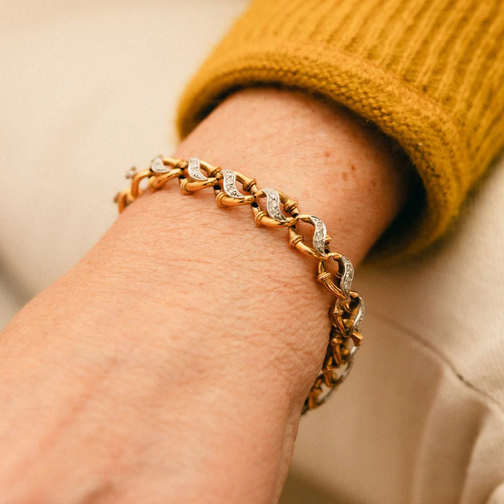 Bracelet Maille en or jaune, or blanc et diamants - Image 2