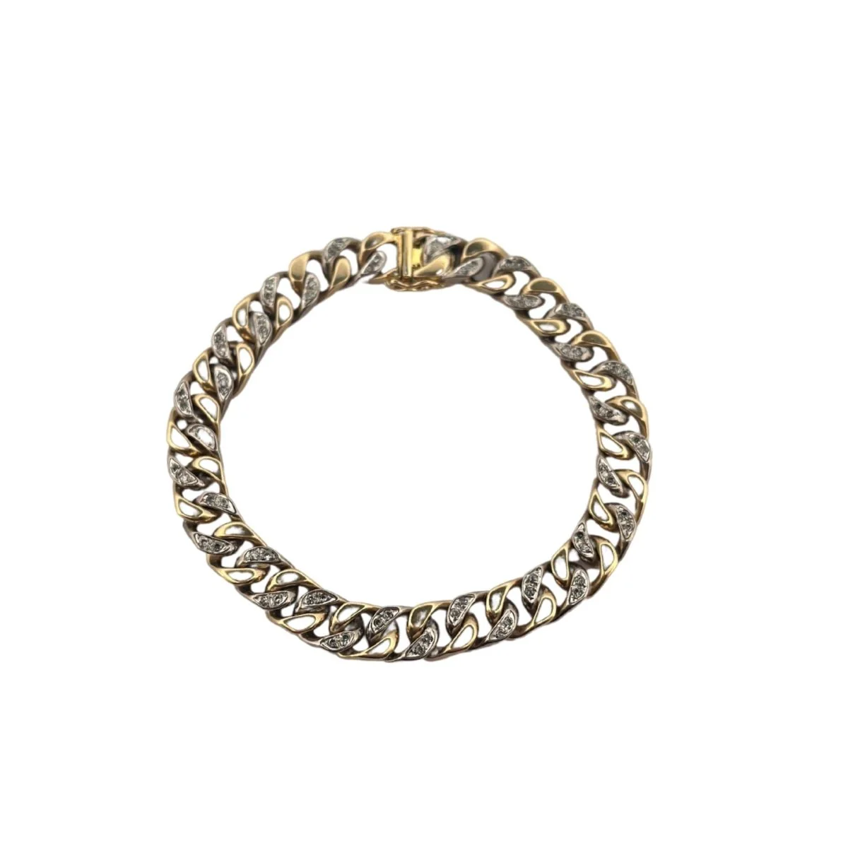 Bracelet Maille gourmette en or jaune, or blanc et diamants