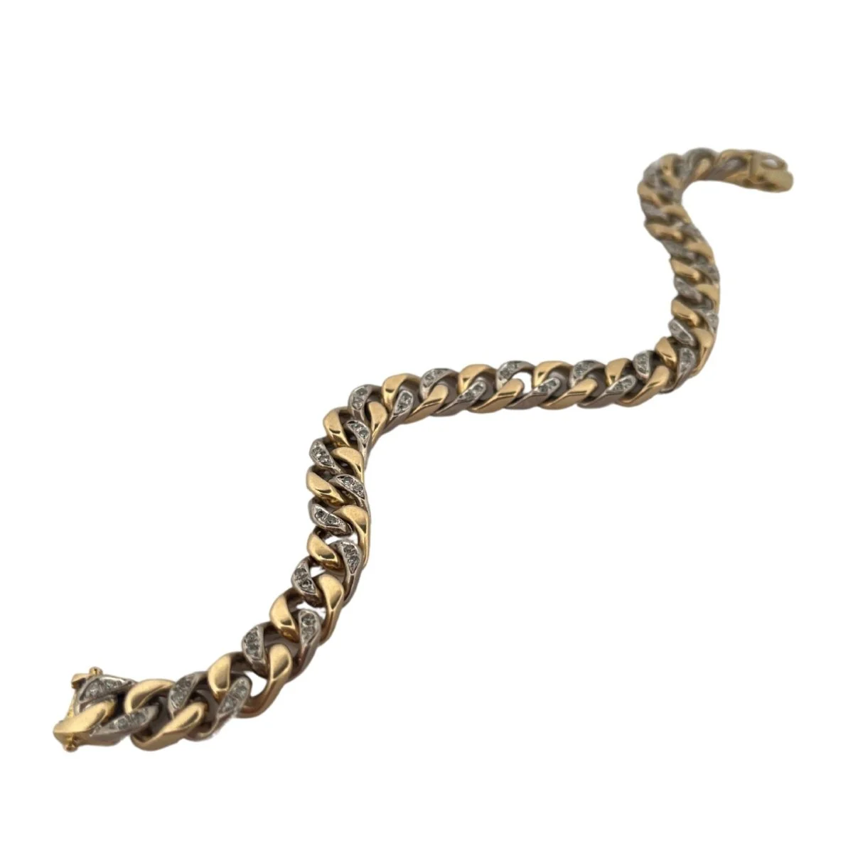 Bracelet Maille gourmette en or jaune, or blanc et diamants - Image 3