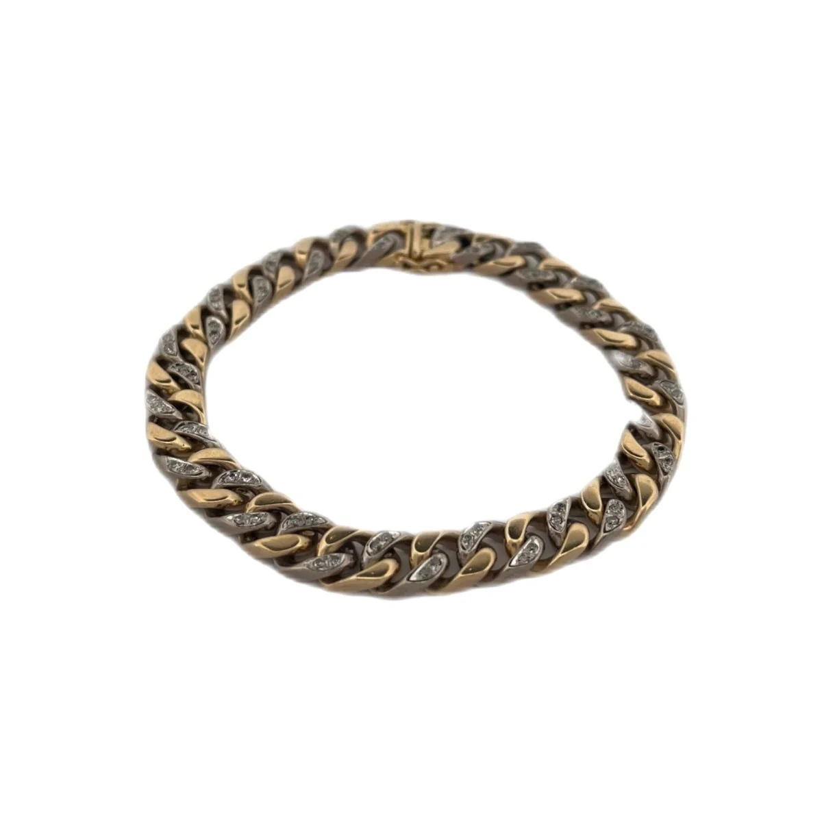 Bracelet Maille gourmette en or jaune, or blanc et diamants - Image 4
