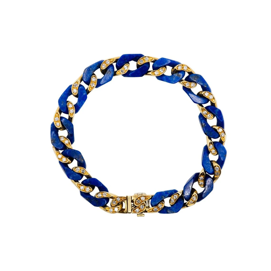 Bracelet Maille gourmette FRED en or jaune, lapis-lazuli et diamants