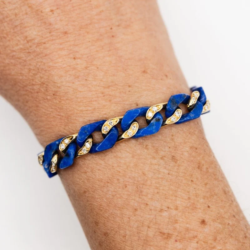 Bracelet Maille gourmette FRED en or jaune, lapis-lazuli et diamants - Image 2