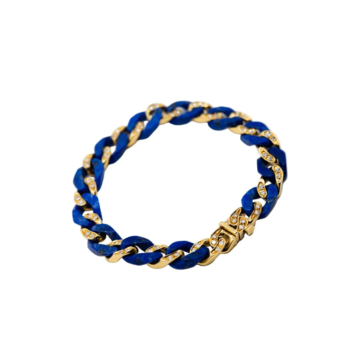 Bracelet Maille gourmette FRED en or jaune, lapis-lazuli et diamants - Image 3