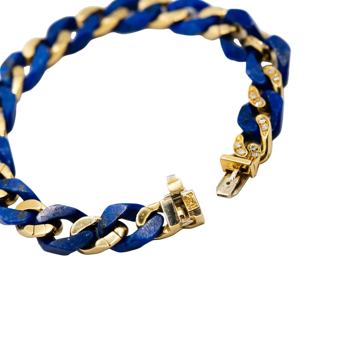Bracelet Maille gourmette FRED en or jaune, lapis-lazuli et diamants - Image 4