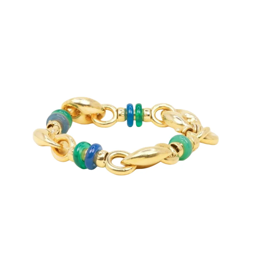 Bracelet Chaine maille grain de café or jaune agate - Image 5