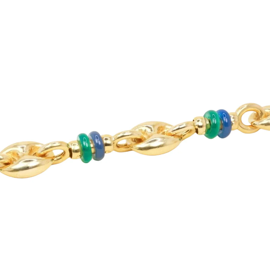 Bracelet Chaine maille grain de café or jaune agate - Image 7