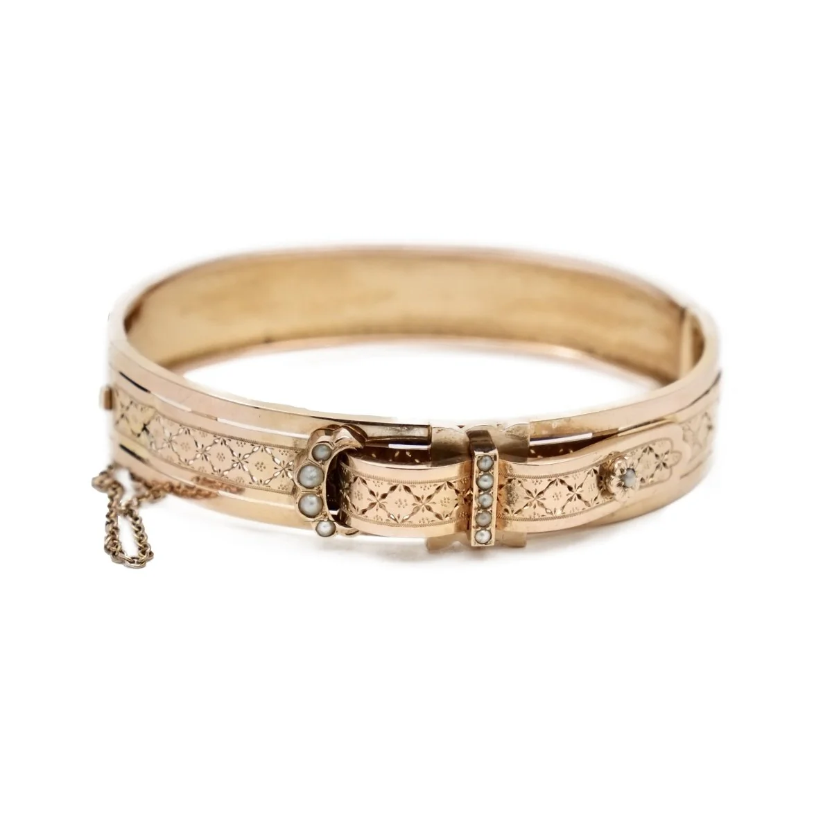 Bracelet manchette ceinture en or rose et perles - Image 3