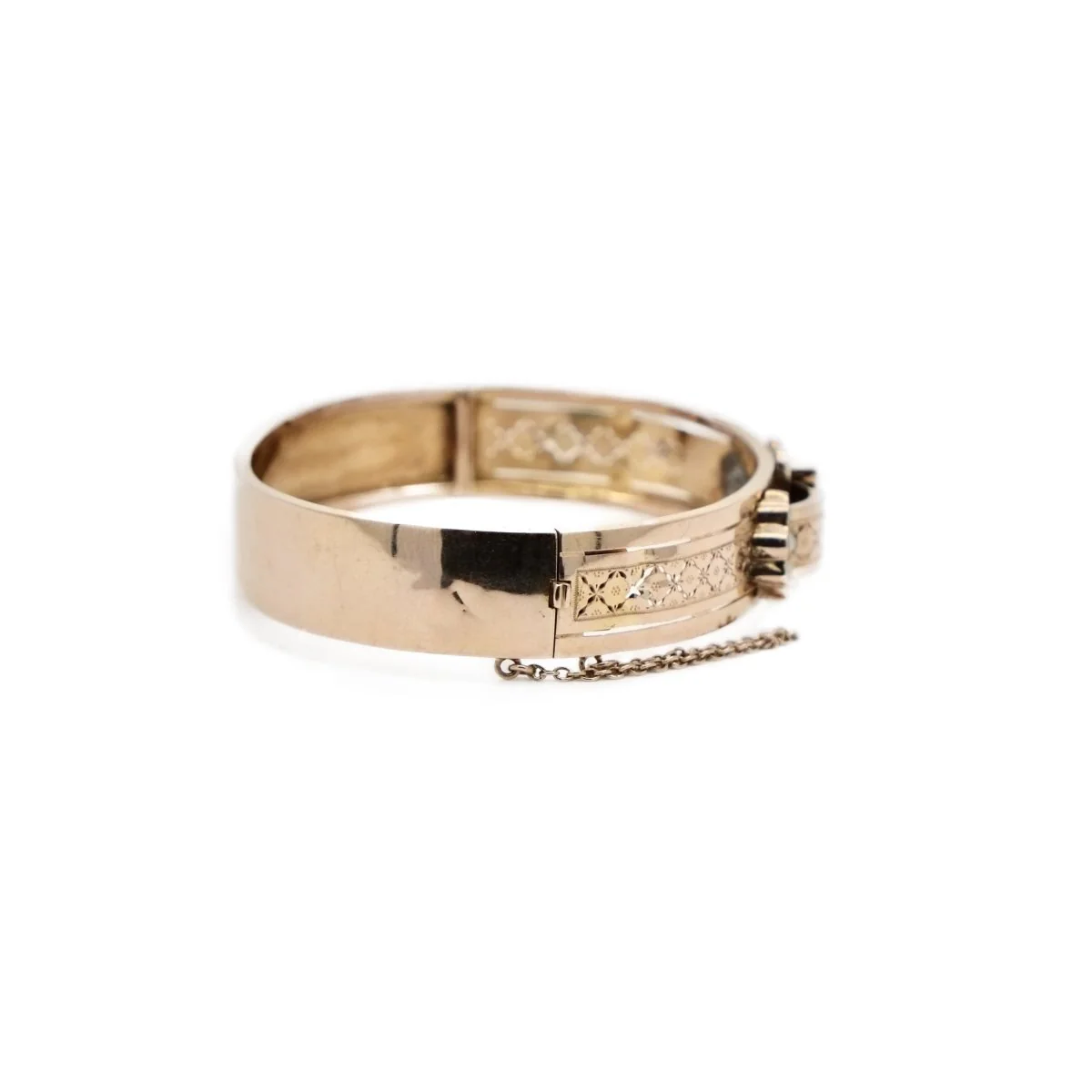 Bracelet manchette ceinture en or rose et perles - Image 5
