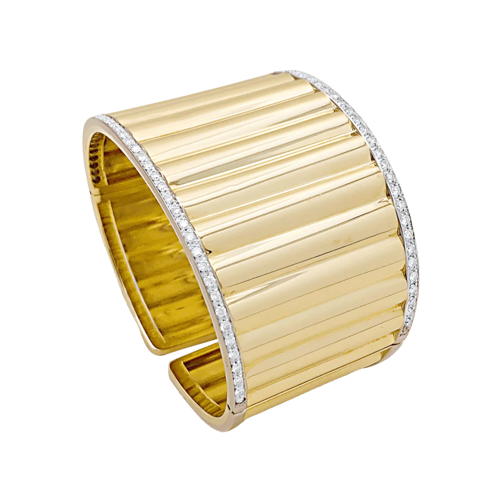 Bracelet Manchette en or jaune, or blanc et diamants - Image 3
