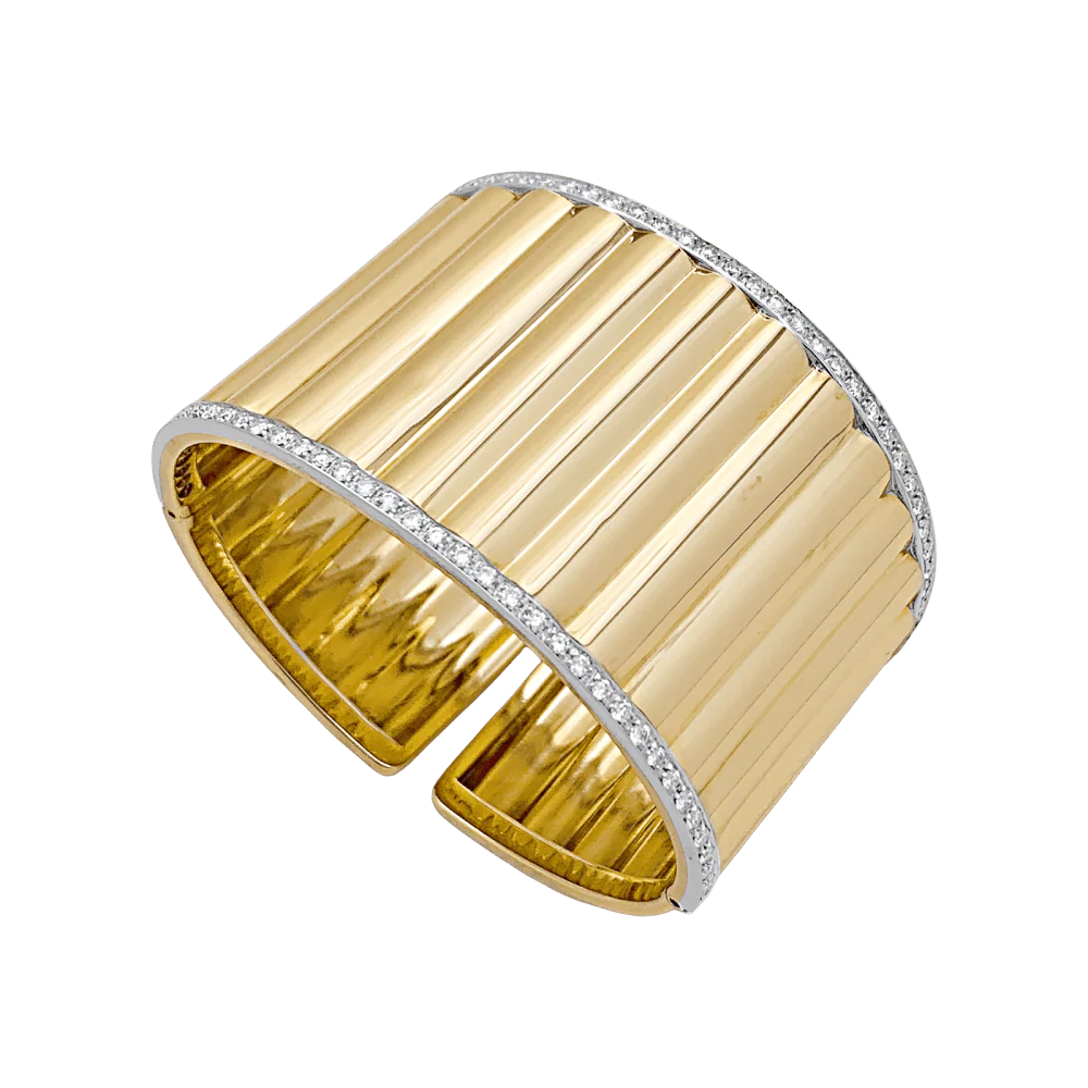 Bracelet Manchette en or jaune, or blanc et diamants - Image 4