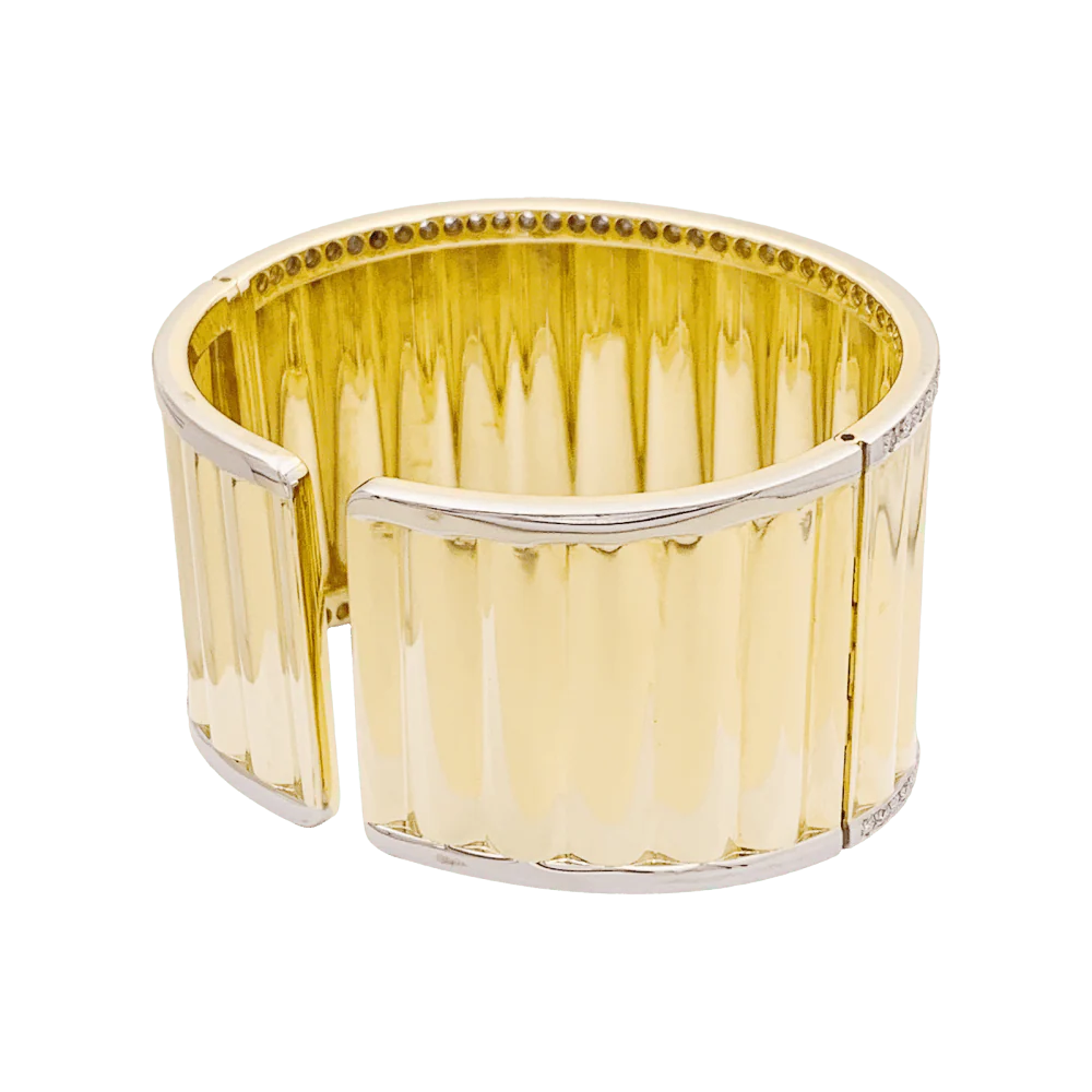 Bracelet Manchette en or jaune, or blanc et diamants - Image 5